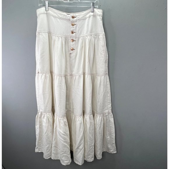 Free People Dresses & Skirts - Free People We the Free Dreamweaver Maxi Skirt size M Beige Ivory Tiered Buttons